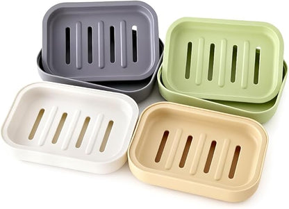 4 Pack Plastic Soap Dish,Double Layer Soap Container Draining Soap Holder,Multi-Functional Soap Holder for Shower/Bathroom or Kitchen