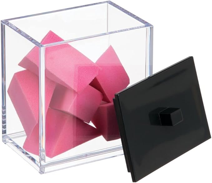 mDesign Plastic Rectangle Apothecary Canister - Organizer for Bathroom Vanity Countertop Shelf Decor - Holds Cotton Swabs, Soap, Makeup, Bath Salts - Lumiere Collection - 2 Pack - Clear/Black