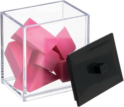 mDesign Plastic Rectangle Apothecary Canister - Organizer for Bathroom Vanity Countertop Shelf Decor - Holds Cotton Swabs, Soap, Makeup, Bath Salts - Lumiere Collection - 2 Pack - Clear/Black