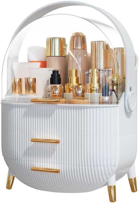 NestOrganix Makeup Organizer Skincare Organizers - Cosmetic Display Cases with Transparent Cover, SkinCare Organizers for Bathroom Countertop, Bedroom Vanity Desk, Lipstick Organizer, White Upgarde