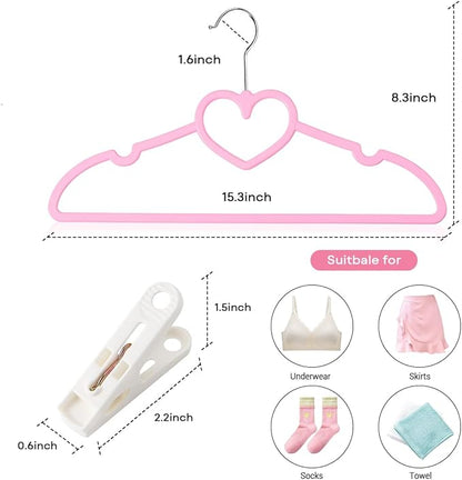 Plastic Hangers 30 Pack, Cute Heart Hangers Ultra Thin Space Saving with 360 Degree Swivel Hook &10 Clips-Strong and Durable Adult for Sweater,Dress, Shirt, Coat