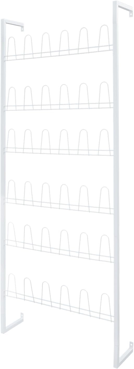 6 Tiers Metal Hanging Shoe Rack for 18 Pairs, Space-Saving Shoe Storage Shelf, Wall Mounted Shoe Organizer Tower for Entryway, Home, Retail Stores (White)