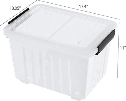 4 Packs 30 L Plastic Latch Storage Box, Clear Bin with Lid and Wheels