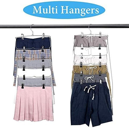Space Saving 5 Tier Metal Skirt Hanger with Clips (3pk) Hang 6-on-1, Gain 70% More Space,360 Swivel Hook,Adjustable Clips Pants Hanger,Hang Slack,Trouser,Towels