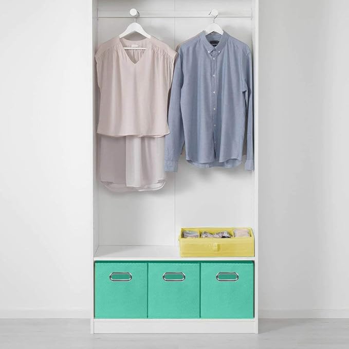 ShellKingdom Storage Bins, Foldable Fabric Storage Cubes And Cloth Storage Organizer Drawer with Metal Handle For Closet And Toys, 11 X 10.5 X 10.5 INCH, 6 Pack (Mint Green)