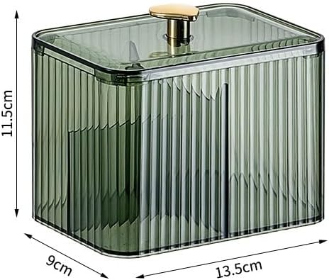 Qtips Holder Dispenser 3 Compartments Cotton Ball Holder Cotton Swabs Holders Organizer Acrylic Bathroom Container with Lid for Swab Pads Cosmetics(Green)