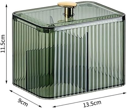 Qtips Holder Dispenser 3 Compartments Cotton Ball Holder Cotton Swabs Holders Organizer Acrylic Bathroom Container with Lid for Swab Pads Cosmetics(Green)