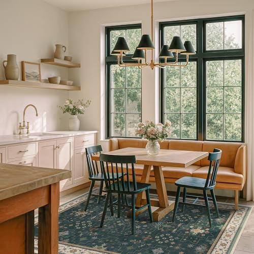Hazo Haus Dark Green Oushak 5x7 Living Room Rug - Modern Vintage Boho Eclectic Floral Pastel, Washable Low Pile Non-Slip Large Area Rugs for Nursery Dining Under Table Bedroom Lounge - Image 3