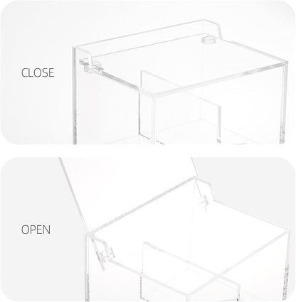 Tbestmax 2-Grid Qtip Holder, 4mm Thickness Cotton Ball Swab Organizer Acrylic Rectangle Bathroom Canister Makeup Pad Cosmetic Storage - Clear
