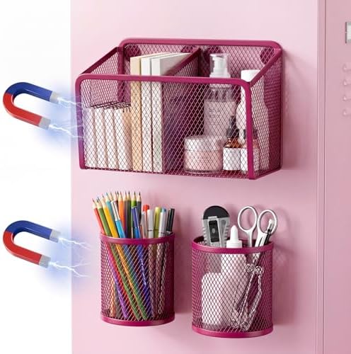 Marspark 3Pcs Magnetic Locker Accessories Mesh Metal Pen Holder, Purple by Marspark