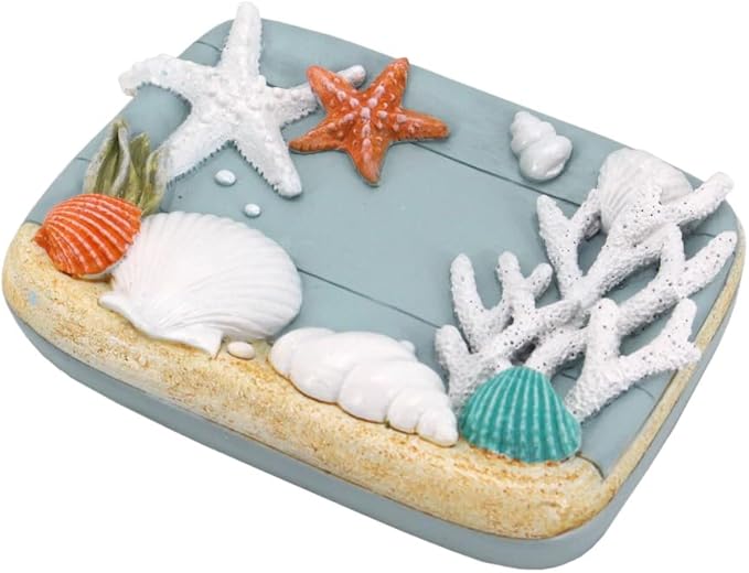 The Bridge Collection Coastal Starfish and Seashell Soap Dish - Nautical Ocean Themed Bathroom Accessory - Coral and Shell Design Beach House Decor