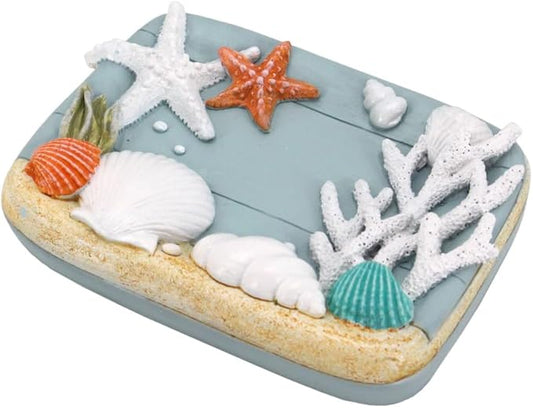 The Bridge Collection Coastal Starfish and Seashell Soap Dish - Nautical Ocean Themed Bathroom Accessory - Coral and Shell Design Beach House Decor
