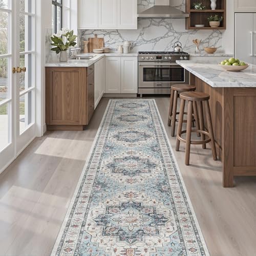 Madane Washable Runner Rugs 2x10 Long for Hallway Kitchen, Blue by Madane