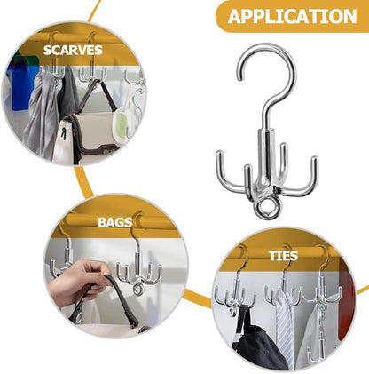 Unomor 4-Claw Rotating Hook Swivel Coat Hat Hook 360 Degree Multi-Purpose Belt Hanger for Clothes Bags Scarves Home Storage Organization