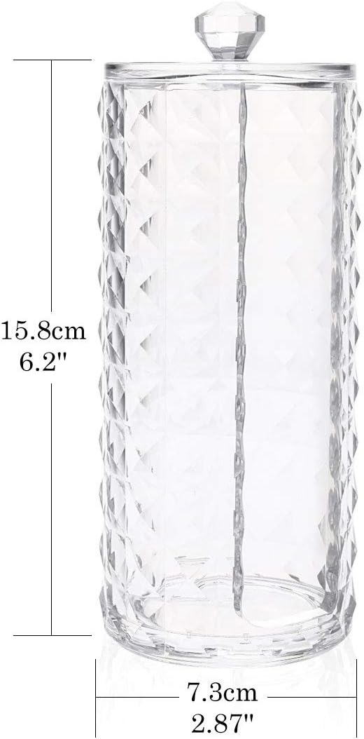 Luxspire Acrylic Makeup Cotton Round Holder, Clear Diamond Pattern Cotton Pads Organizer Container Display Stand Cosmetic Makeup Storage Box with Lid - Clear