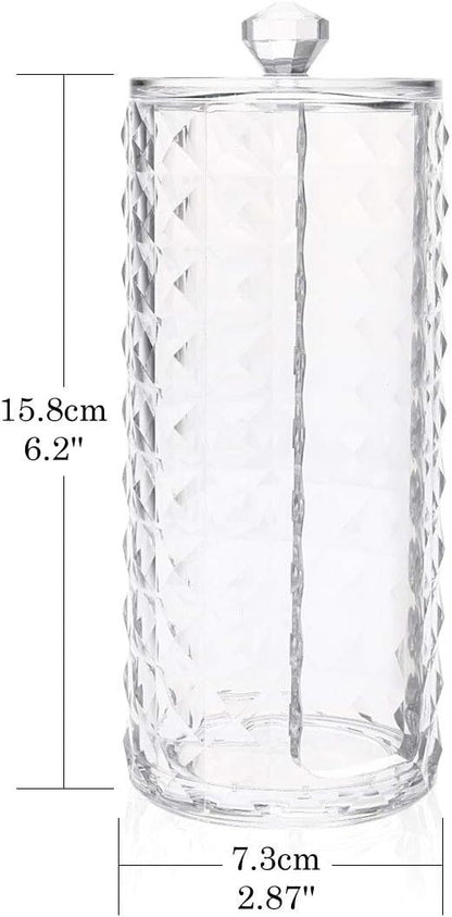 Luxspire Acrylic Makeup Cotton Round Holder, Clear Diamond Pattern Cotton Pads Organizer Container Display Stand Cosmetic Makeup Storage Box with Lid - Clear