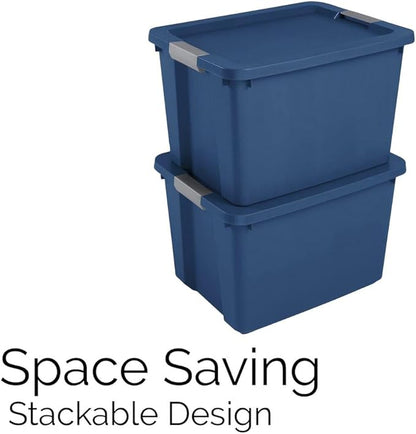 Large Storage Bin, 20 Gallon Plastic Storage Tote with Latch Lid and Grip Handle, Stackable Container for Household, Garage, Basement, or Outdoor, Blue