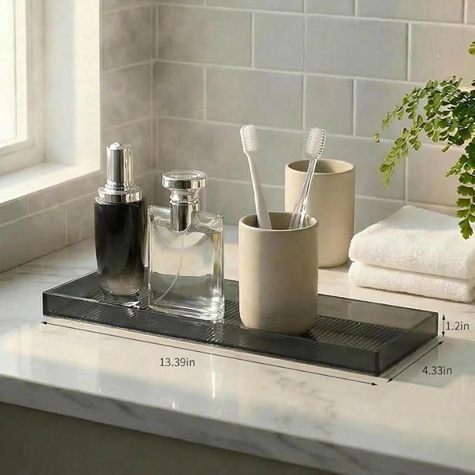 13.4"x4.3"Black Bathroom Trays for Counter,Long Narrow Tray countertop,Small Acrylic Trays for Vanity Makeup Storage,Coffee Table Organizer,Kitchen Tray,Decorative Perfume Tray for Dresser