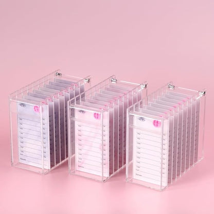 8 Layers Acrylic Eyelash Storage Organizer, Grafting False Eyelashes Display with 8 Pallets, Dustproof Cosmetic Beauty Extension Supplies (White)
