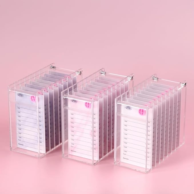 8 Layers Acrylic Eyelash Storage Organizer, Grafting False Eyelashes Display with 8 Pallets, Dustproof Cosmetic Beauty Extension Supplies (Marble White)