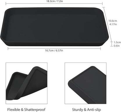 Countertop Vanity Tray, Bathroom Silicone Shatterproof Tray, Soap and Sponge Holder for Kitchen Sink Toilet Tank, Bathroom Holders for Counter, Perfume Candle Key Valet - Black - Black