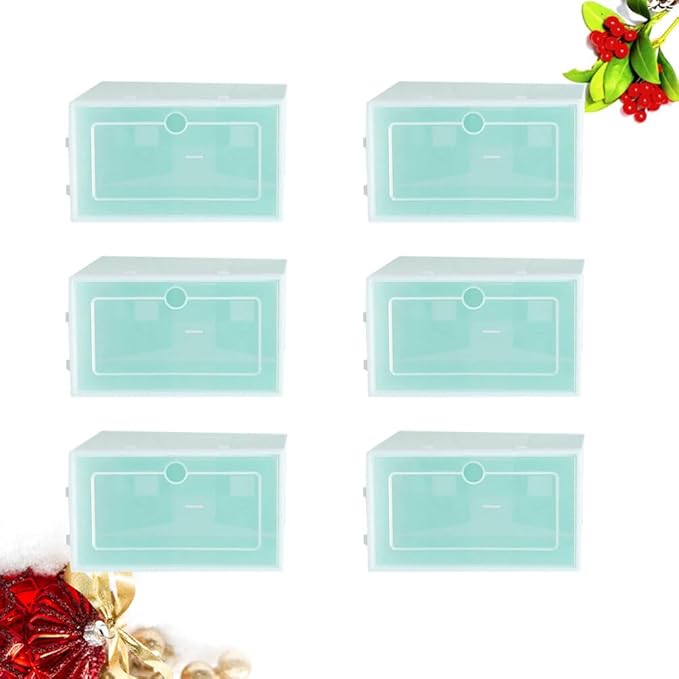 Cabilock 6pcs Stackable Shoes Storage Box Clear Plastic Shoe Container Foldable Racks for Closets Entryways
