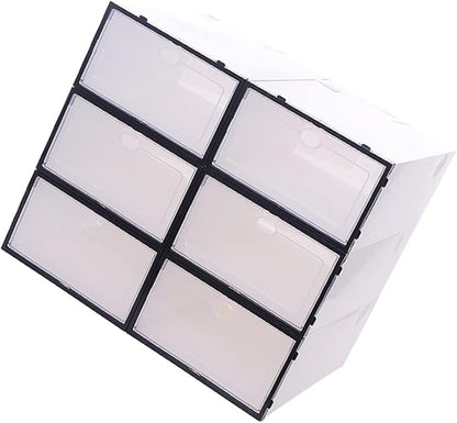 Cabilock 6PCS Thickened Transparent Shoe Boxes for Men Plastic Footwear Storage Organizer Stackable and Shoe Containers with Clear Design for Closet Shelf Organization