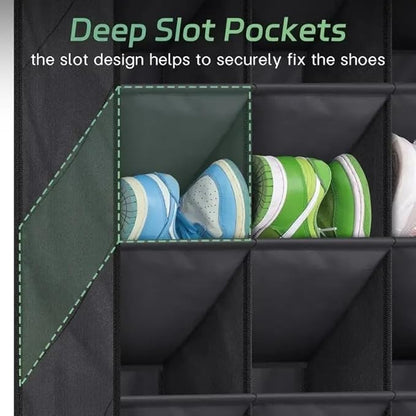 Over the Door Shoe Organizer, 24 Large Deep Pockets, 8-Tier, Non-Woven Fabric, Black, 20.80 x 7.90 x 62.20 in