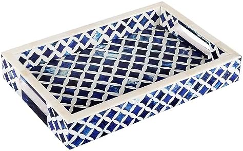 Handicrafts Home 12" x 8" Blue Decorative Tray Breakfast Coffee Table Top Vintage Handmade Serving Tray by HandicraftsHome