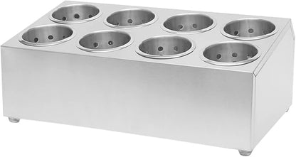 Commercial Utensil Holder, 8 Holes Flatware Cylinder Holder Stainless Steel Utensil Storage Caddy Drying Rack Countertop Silverware Organizer for Restaurants, Catering (8 Holes)