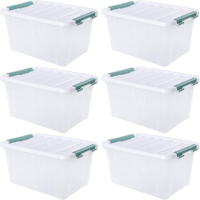 Xyskin 6-Pack 20 Quart Plastic Storage Boxes, Latching Storage Bin Box, Clear
