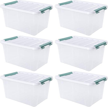 Xyskin 6-Pack 20 Quart Plastic Storage Boxes, Latching Storage Bin Box, Clear