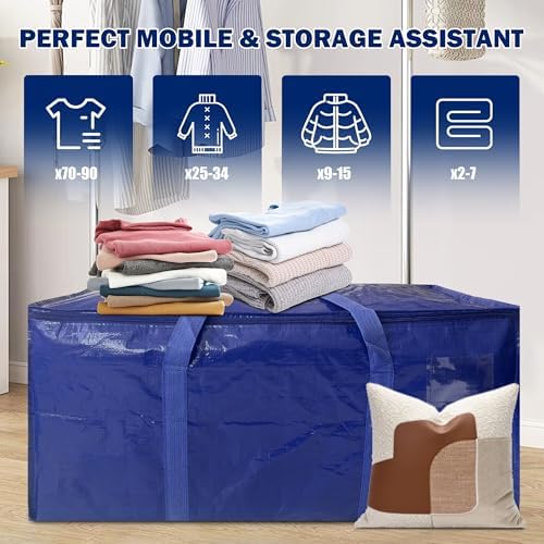 4 Pack Extra Heavy Duty Large Moving Bags with Strong Zipper & Carrying Handles, Sturdy Clothes Storage Bag Totes Bins, Packing Bags Moving Boxes College Moving Supplies, Dark Blue - 40 gal - Image 6