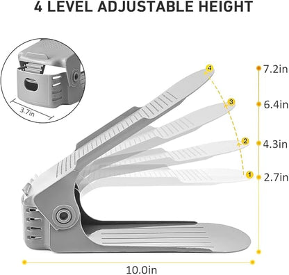 NVGSN Shoe Slots Organizer 20 Pack - Shoe Stackers for a Pair of Shoes, Shoe Storage Shoe Space Savers 50%, 4 Levels Adjustable Thickening expandable Shoe Rack Holders Shoe Organizer for Closet, Grey