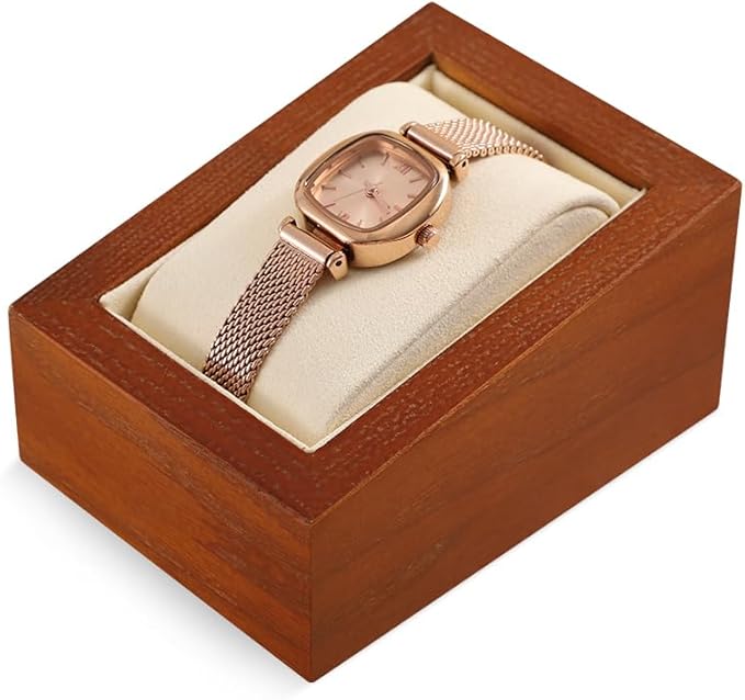 Wooden Watch Display Stand With Pillow, Wristwatch Organizers, Men Women Watch Storage Holder (Willow Wood, Beige Velvet)