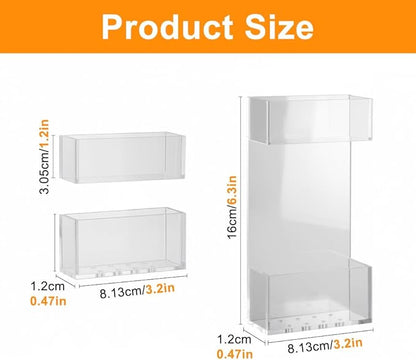 Acrylic Straw Holder for Cabinet Door, 2pcs Reusable Straw Organizer Storage with Sticky Adhesive Fits Both Short & Long Straws for Cabinet Kitchen Counter Cupboard Refrigerator