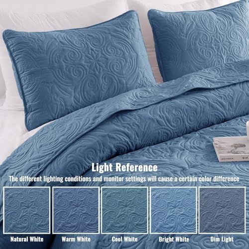 Exclusivo Mezcla 3 Piece Quilts Queen Size Bedding Set, Grayish Blue - Image 3