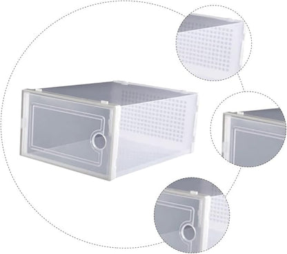 2PCS Transparent Stackable Shoe Storage Boxes Plastic Drawer Style Shoe Organizer for Dormitory and Neat Closet Storage