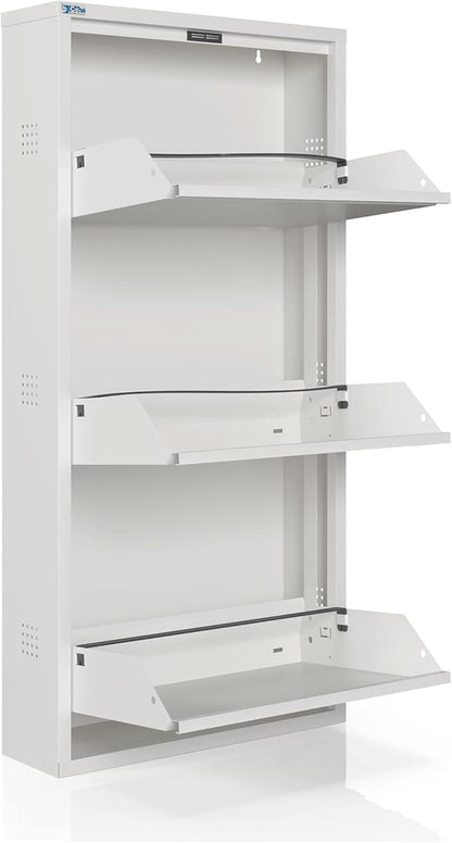 CEHA 3 Tier Metal Shoe Cabinet with Cover, Durable Shoe Storage Organizer for Entryway, Space Saving Shoe Shelf Closet with Side Ventilation Holes, 5.91" x 40.6" x 19.68", White