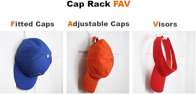 Perfect Curve Hat Organizer Cap Rack FAV | Hat Racks | Hold up to 40 caps | Over Door Organizer for Baseball Hat | Fitted & Adjustable Caps & Visors | Door Slam Proof | 2 Straps | White