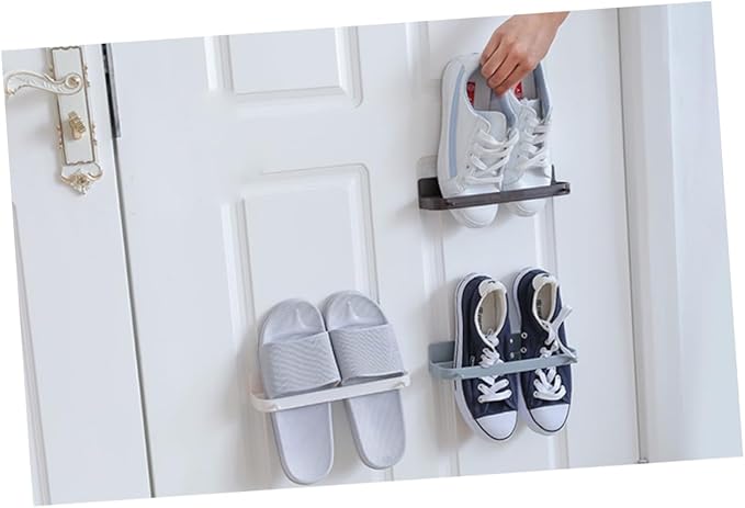 Happyyami 5pcs Wall-Mounted Slippers Rack Over The Door Shoe Organizer Easy Install Adhesive Hooks Bathroom Decor Storage Rack Punch Stand