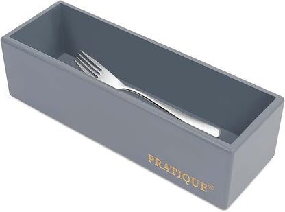 PRATIQUE Bamboo Drawer Organizer - Kitchen Utensil Organizer Silverware Tray Cutlery Holder，Office Desk Supplies and Accessories,8.9 * 3 * 2.6,Grey
