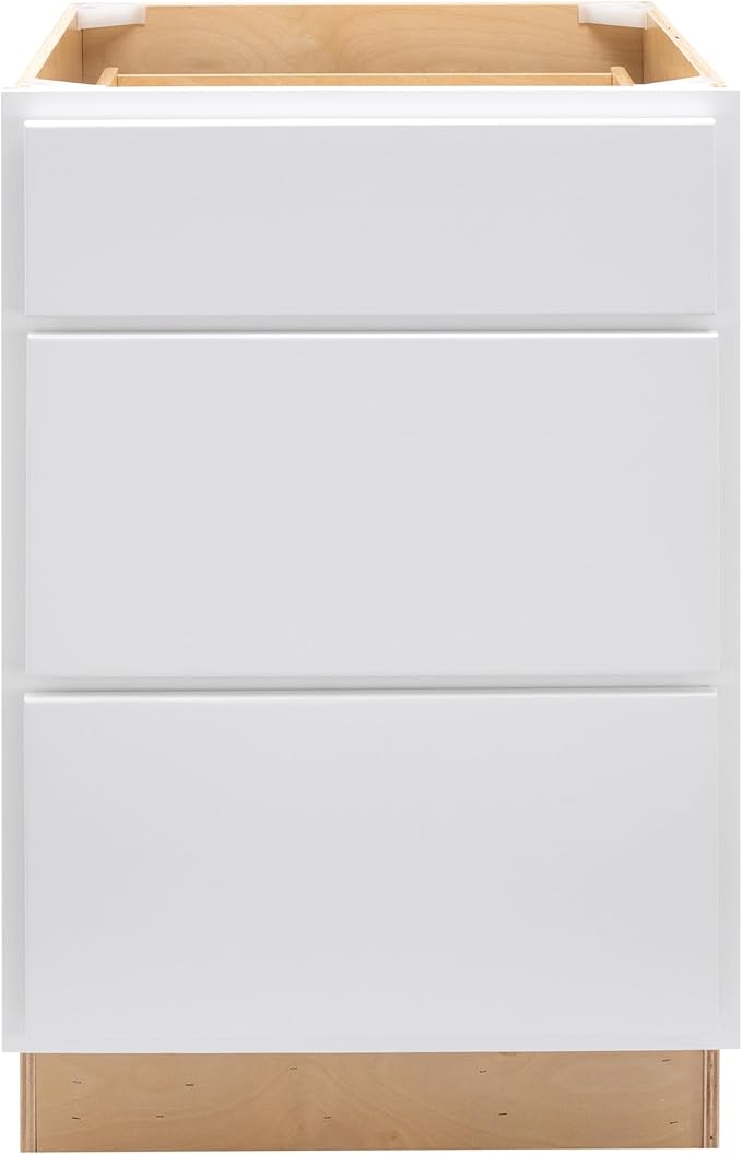 Quicklock RTA (Ready-to-Assemble) | Base Kitchen Cabinets - Shaker Style | Made in America (Pure White, 18" W x 34.5" H x 24" D 3 Drawer Pots and Pans)