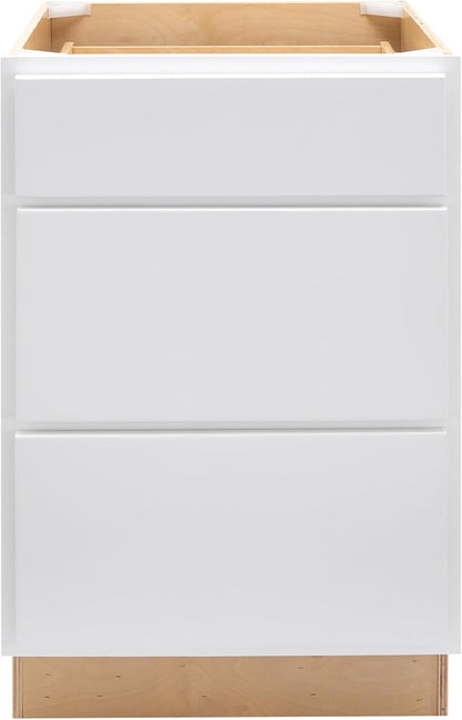 Quicklock RTA (Ready-to-Assemble) | Base Kitchen Cabinets - Shaker Style | Made in America (Pure White, 21" W x 34.5" H x 24" D 3 Drawer Pots and Pans)