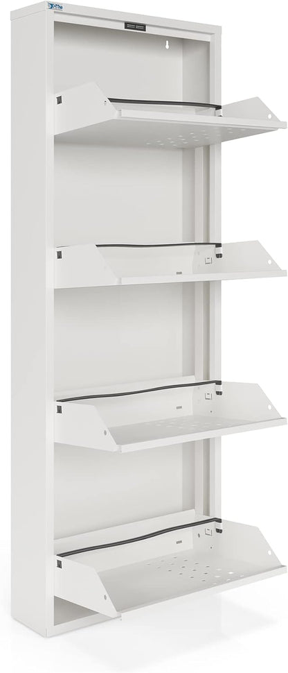 CEHA 4 Tier Metal Shoe Cabinet with Cover, Durable Shoe Storage Organizer for Entryway, Space Saving Shoe Shelf Closet with Front Ventilation Holes, 5.91" x 53.5" x 19.68", White
