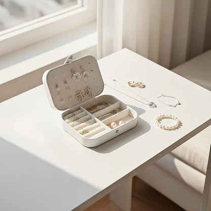 White Large-Capacity Mini Jewelry Box - Hard-Shell Small Jewelry Organizer with Spacious Compartment, Desktop Tiny Jewelry Storage for Earrings Bracelets