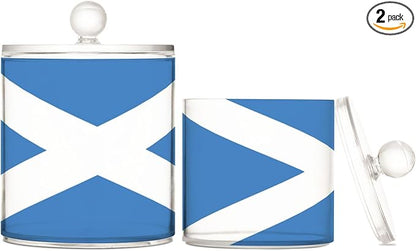 DOMIKING Scotland Flag 2 Pack Bathroom Canisters Cotton Swab Holder Dispenser Plastic Cotton Ball Jar Acrylic Storage Containers for Cotton Swab Cotton Ball Cotton Round Pads