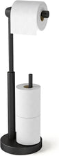 YUMORE Toilet Paper Holder Stand, Free Standing Toilet Paper Holder with Storage, Weighted Base Open-Ring Stainless Steel Tissue Organizer (Matte Black)