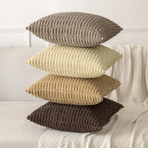MIULEE Corduroy Decorative Throw Pillow Covers 16x16 Beige Pack of 2 - Image 4