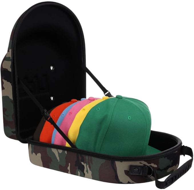 Lids Hat Travel Case – Baseball Cap Carrier for 6 Hats, Durable Camo Exterior with Black Interior, Storage with Handle & Adjustable Shoulder Strap, Hard Hat Organizer for Travel & Closet
